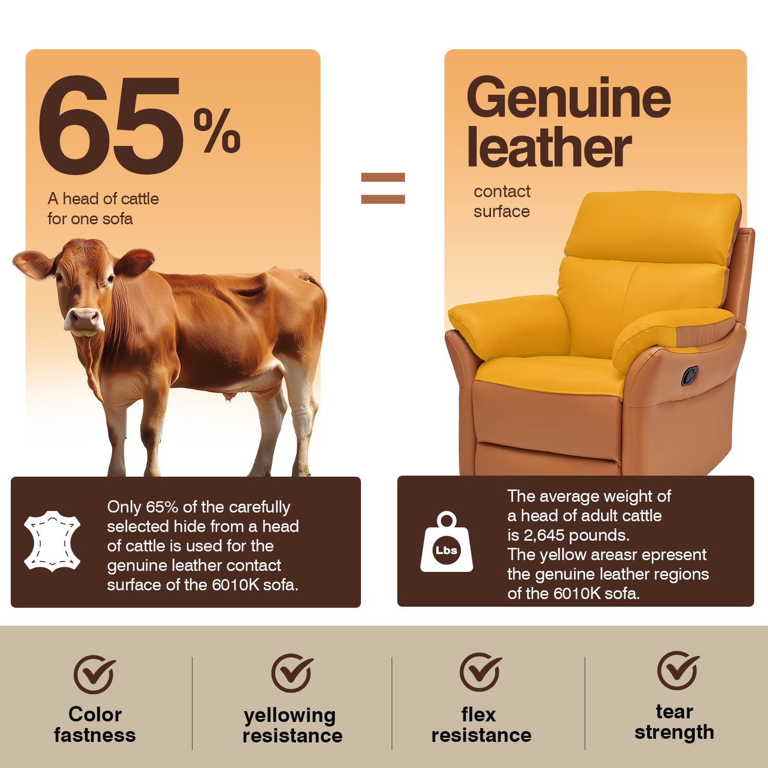 Top-grain leather recliner color fastness