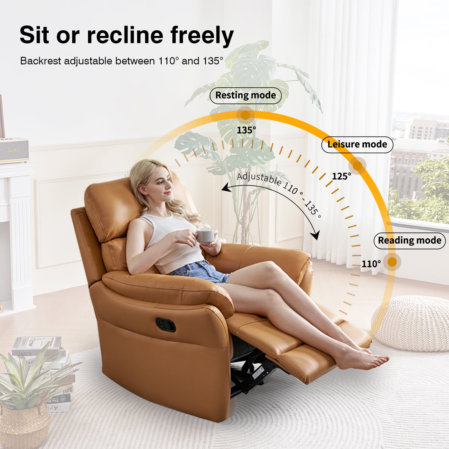 backrest adjust between 110° and 135°
