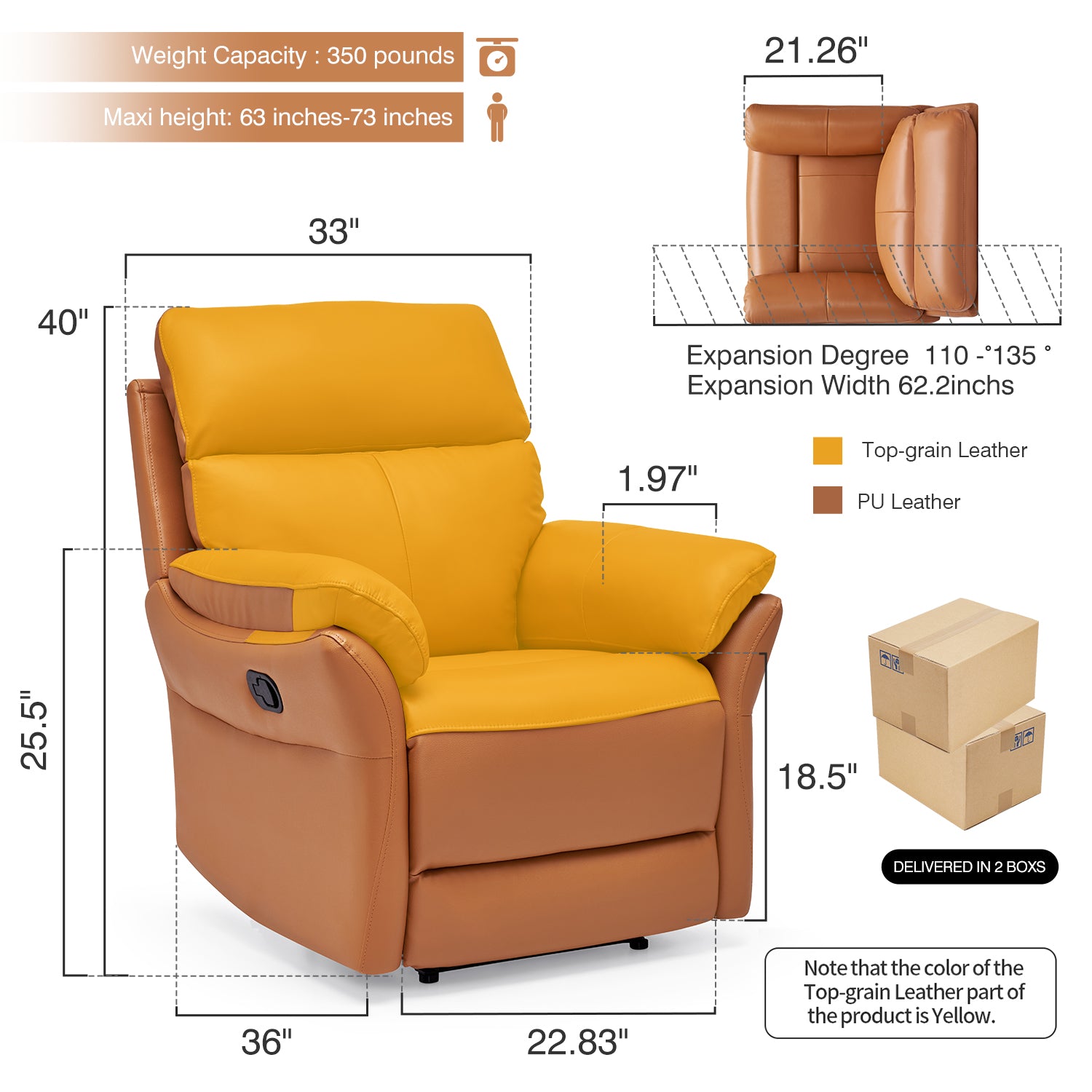 recliner for 350 pouds and height 63 inches - 73 inches