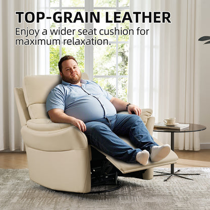 Airsky Genuine Leather Reclining Oversized Swivel Rocker Glider Recliner Chairs For Large-sized Adults